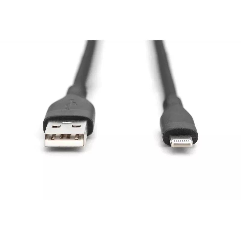 DIGITUS USB silikoonist laadimiskaabel USB-A – Lightning USB 2.0 12W – 50 cm must