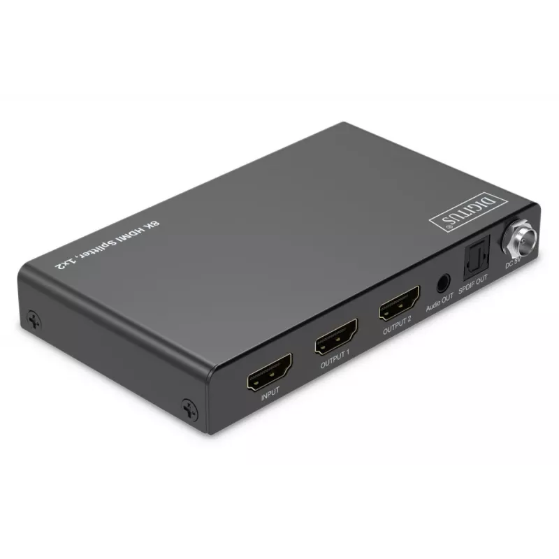 DIGITUS 1x2 HDMI jaotur - 8K/60Hz (4:4:4), Toslink, stereo, EDID juhtimine