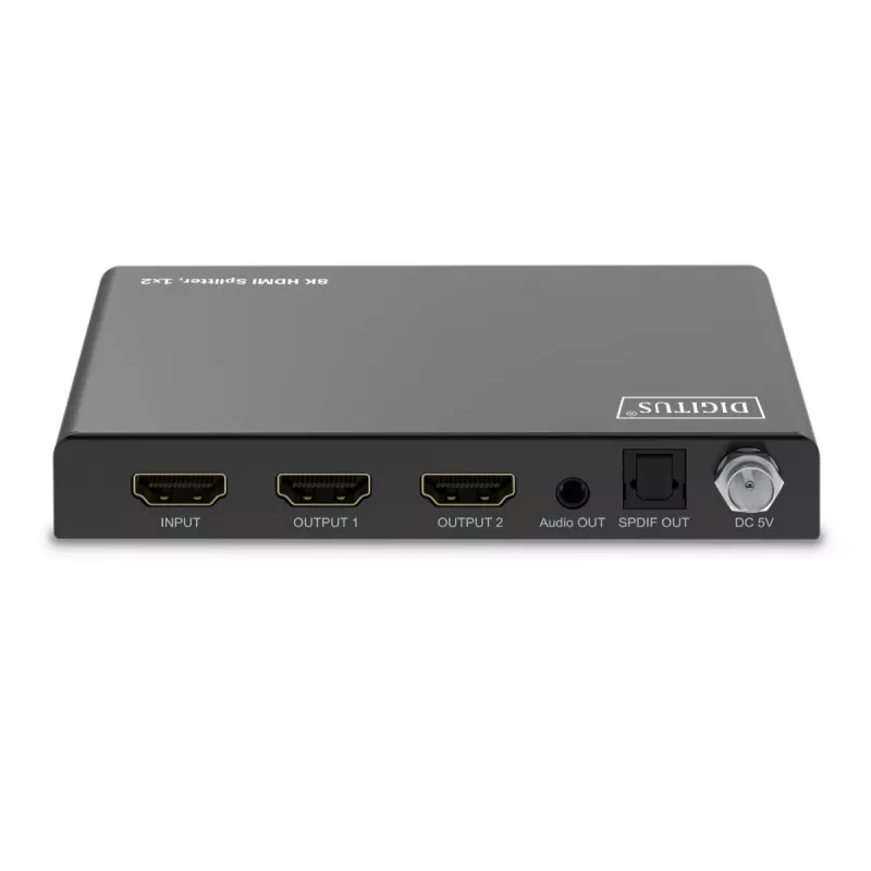 DIGITUS 1x2 HDMI jaotur - 8K/60Hz (4:4:4), Toslink, stereo, EDID juhtimine
