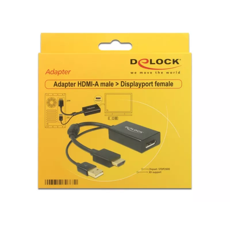 DELOCK HDMI-adapter Delock A -> DisplayPort St/Bu +USB-toide 4K