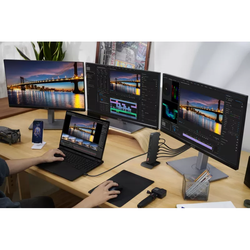 Dockingjaam ASUS DC500 Thunderbolt 4 Triple 4K, 150W PD, 3 kuvarit, 2x HDMI 2.1, 2x USB‑A, 2x USB2.0, RJ‑45, MicroSD