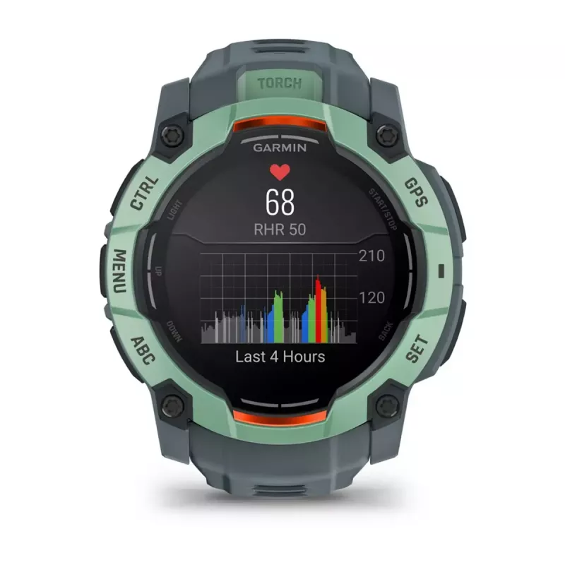 Nutikell GARMIN Instinct 3 AMOLED — 50 mm korpus, AMOLED 1,3 tolli, GPS/GLONASS/Galileo, 10 ATM, 24-päevane aku