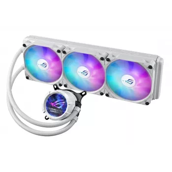 Vedelikjahutuskomplekt ASUS ROG Strix LC III 360 ARGB Valge Edition — 360 mm radiaator, 3x 120 mm ventilaatorit, LCD veeblokk, PWM