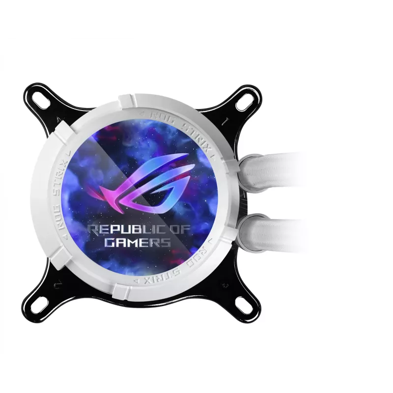 Vedelikjahutuskomplekt ASUS ROG Strix LC III 360 ARGB Valge Edition — 360 mm radiaator, 3x 120 mm ventilaatorit, LCD veeblokk, PWM