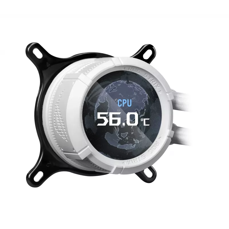 Vedelikjahutuskomplekt ASUS ROG Strix LC III 360 ARGB Valge Edition — 360 mm radiaator, 3x 120 mm ventilaatorit, LCD veeblokk, PWM