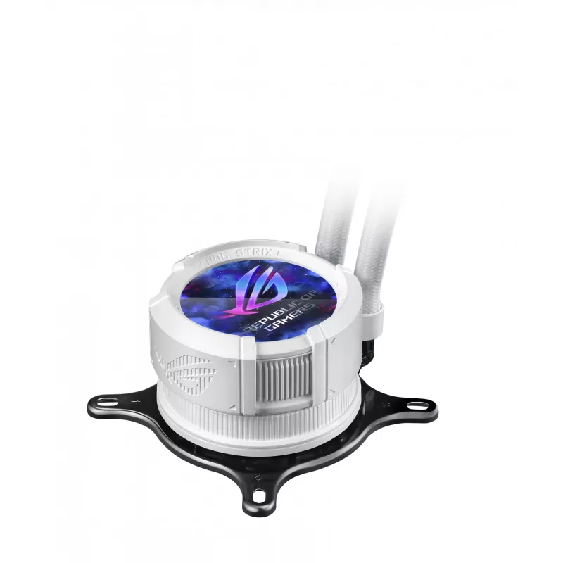Vedelikjahutuskomplekt ASUS ROG Strix LC III 360 ARGB Valge Edition — 360 mm radiaator, 3x 120 mm ventilaatorit, LCD veeblokk, PWM