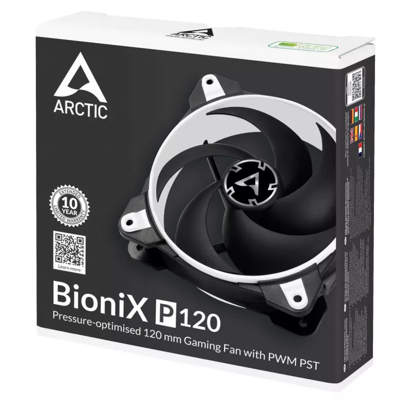 ARCTIC BioniX P120 (Valge) – Rõhuoptimeeritud 120 mm mänguventilaator PWM PST-ga