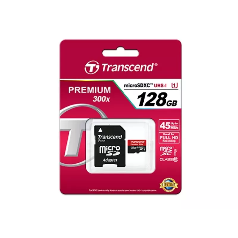 TRANSCEND 128GB Micro SDHC Class 10 UHS-1 koos adapteriga
