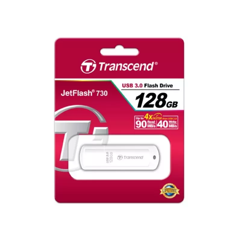 TRANSCEND Jetflash 730 - 128GB USB-pulk - USB 3.0 - Valge