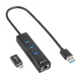 SHARKOON USB-keskus - 3-port USB 3.2 Gen 1 Alu + Ethernet must