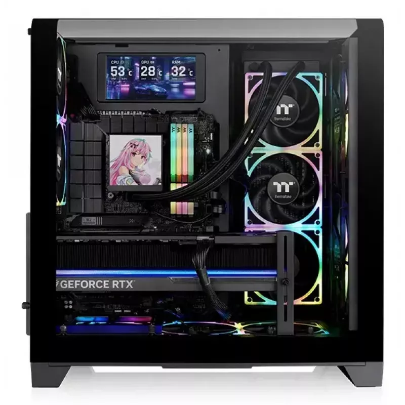 PC-korpus Thermaltake View 390 Air Midi Tower — Must, toetab PS2 toiteplokki, 3,5-tollist kõvaketast, 2,5-tollist SSD-d, kuni 200 mm esiventilaatoreid