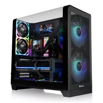 PC-korpus Thermaltake View 390 Air Midi Tower — Must, toetab PS2 toiteplokki, 3,5-tollist kõvaketast, 2,5-tollist SSD-d, kuni 200 mm esiventilaatoreid