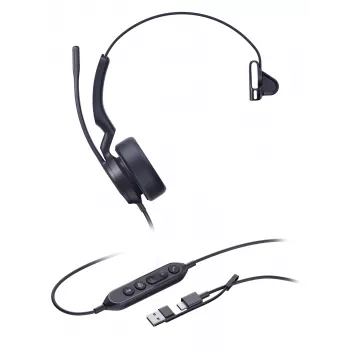 Yealink UH44 Mono Teams USB-C/A peakomplekt, juhtmega, 20–20000 Hz, kontor/kõnekeskus, 127 g, peakomplekt, must