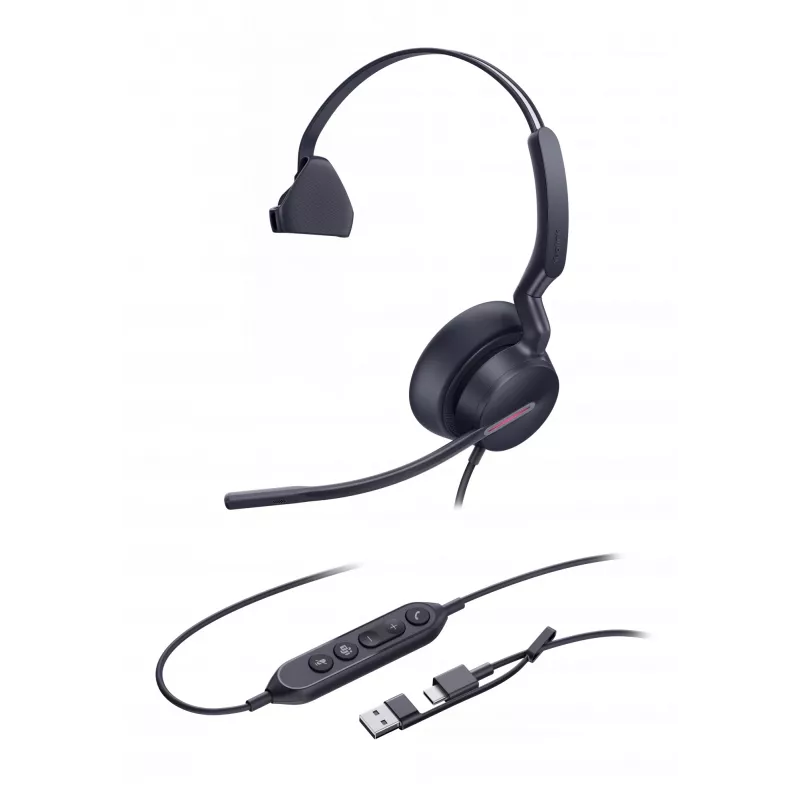 Yealink UH46 Mono Teams USB-C/A Peakomplekt, juhtmega, 20–20000 Hz, kontor/kõnekeskus, 127 g, Peakomplekt, Must