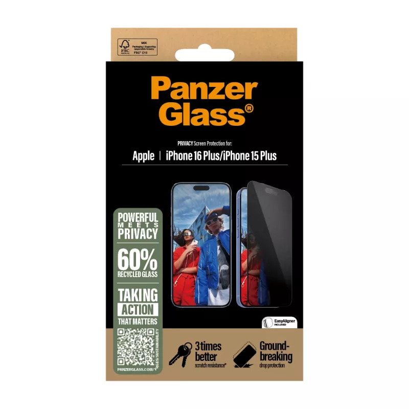 PanzerGlass ® privaatsusekraanikaitse iPhone 16 Plus | 15 Plus | ülilaia sobitusega koos EasyAligneriga