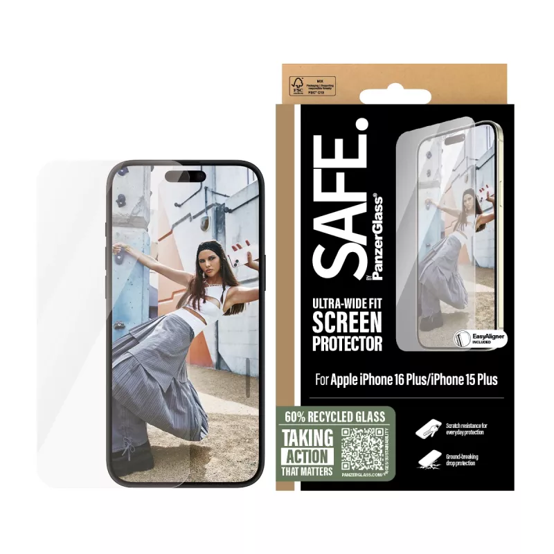 PanzerGlass SAFE. by ® ekraanikaitse iPhone 16 Plus | 15 Plus | ülilai sobivus