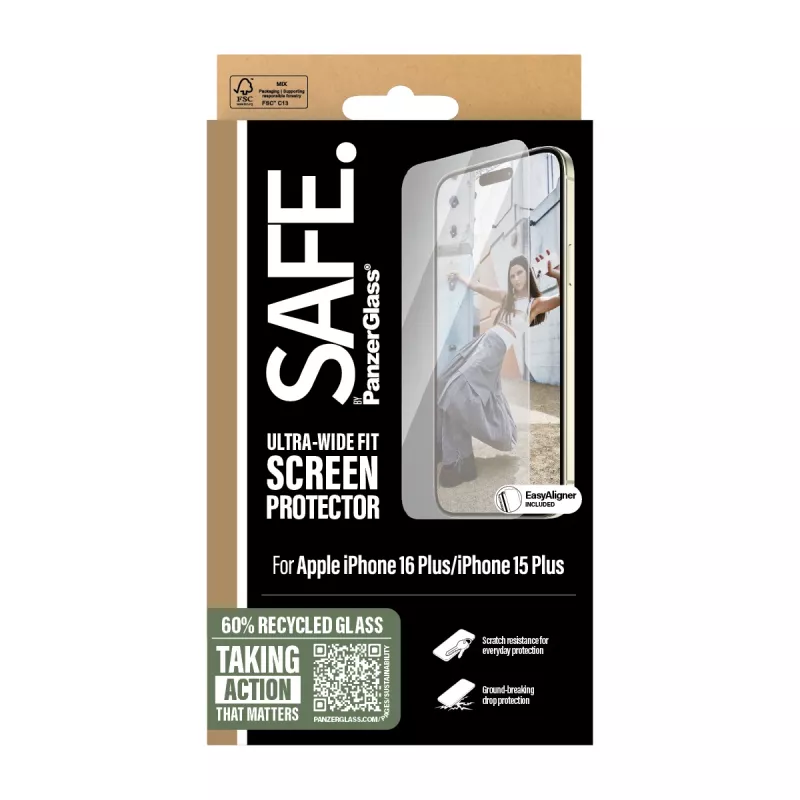 PanzerGlass SAFE. by ® ekraanikaitse iPhone 16 Plus | 15 Plus | ülilai sobivus