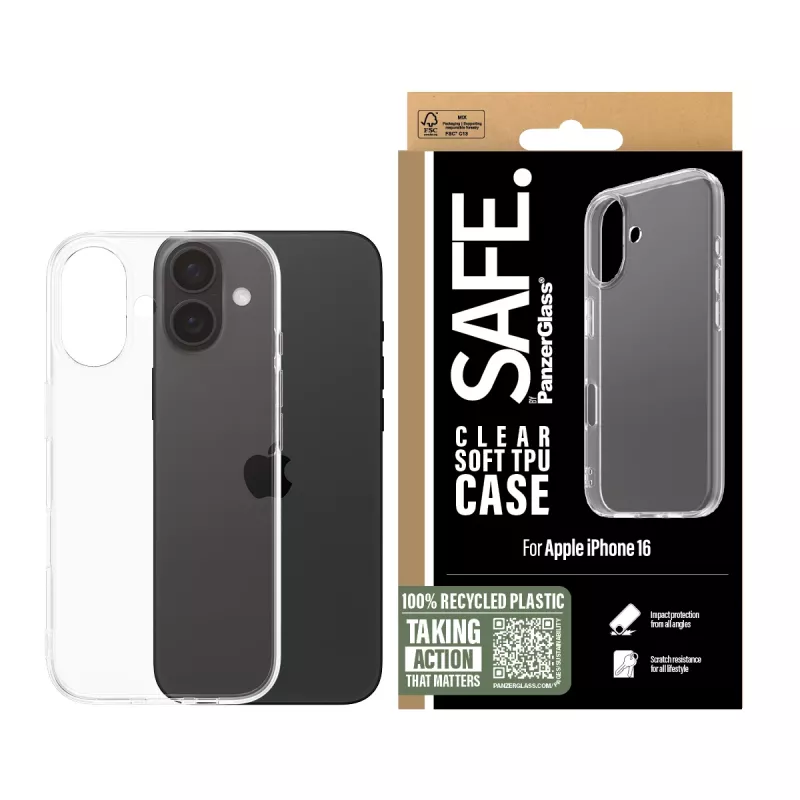 PanzerGlass SAFE. by ® TPU-ümbris, läbipaistev, iPhone 16
