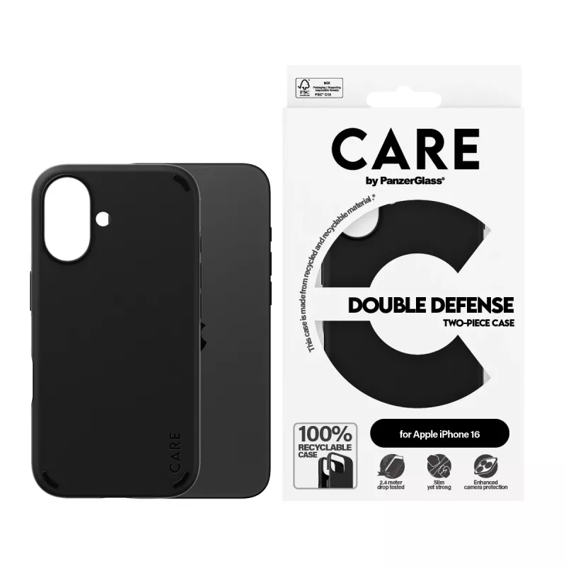 PanzerGlass CARE™ by ® Double Defense Case Must iPhone 16, Kaitseümbris, Apple, Apple - iPhone 16, Must