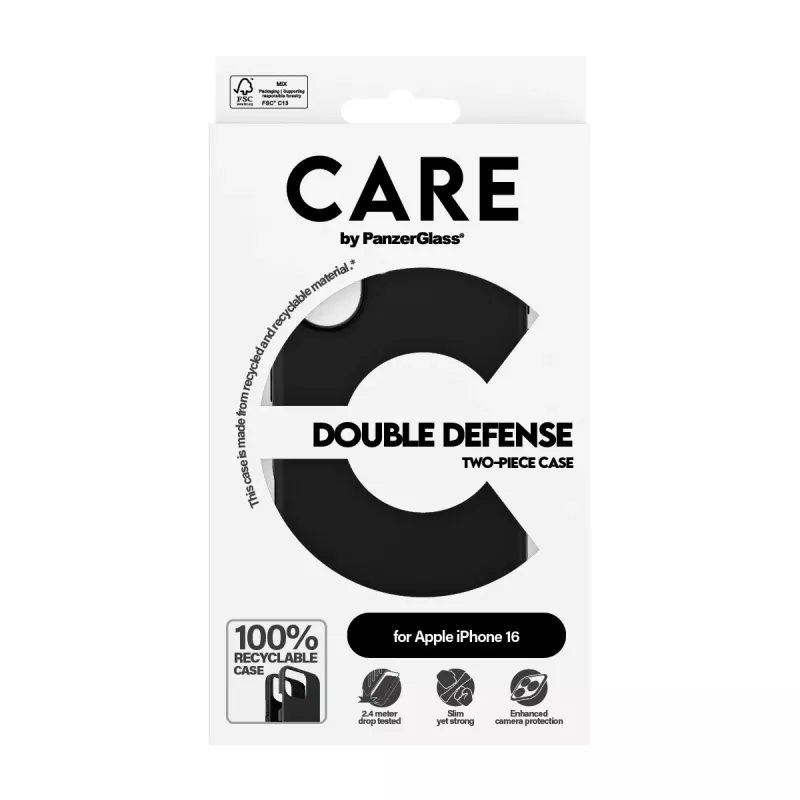 PanzerGlass CARE™ by ® Double Defense Case Must iPhone 16, Kaitseümbris, Apple, Apple - iPhone 16, Must