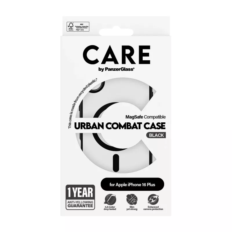 PanzerGlass CARE™ by ® Urban Combat Case Transparent w. Black Frame & MagSafe iPhone 16 Plus