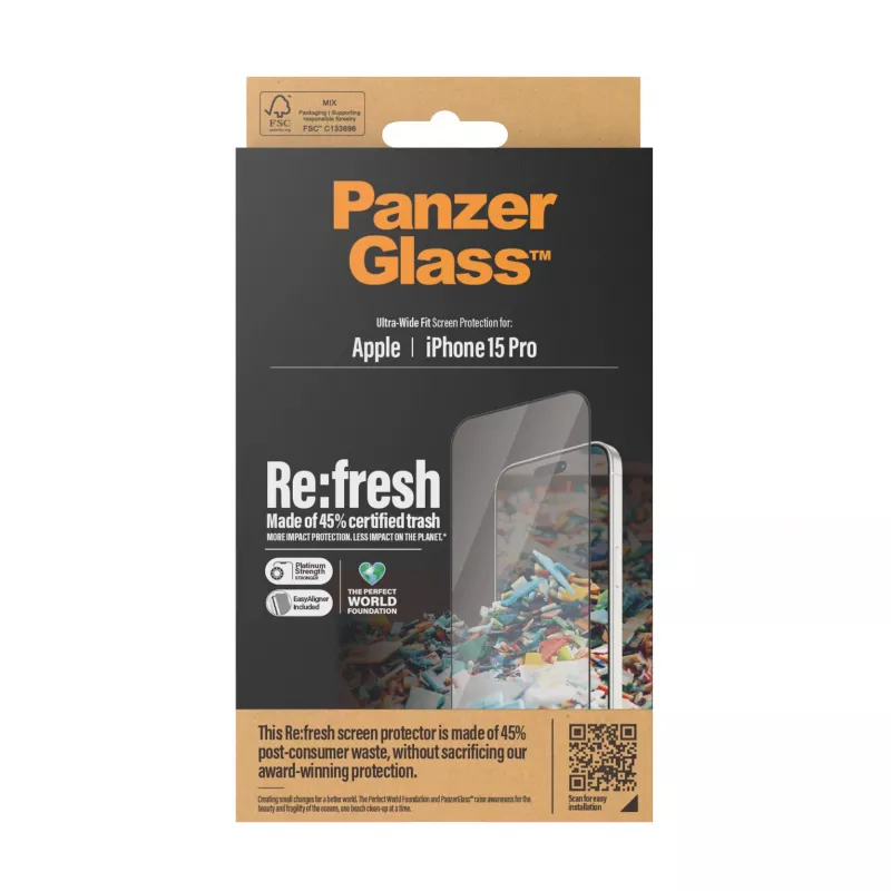 PanzerGlass ® Re:fresh ekraanikaitse iPhone 15 Pro | Ultra-Wide Fit koos EasyAligneriga