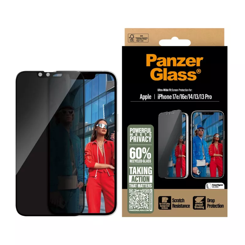 PanzerGlass® privaatsusekraanikaitse iPhone 17e | 16e | 14 | 13 | 13 Pro | ülilaila sobivus EasyAligneriga
