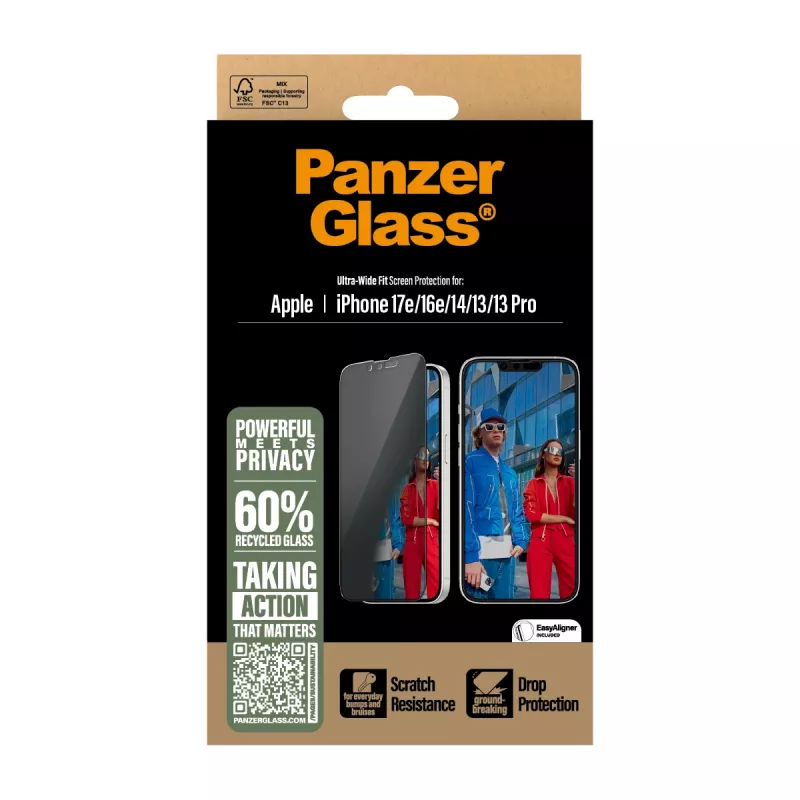 PanzerGlass® privaatsusekraanikaitse iPhone 17e | 16e | 14 | 13 | 13 Pro | ülilaila sobivus EasyAligneriga