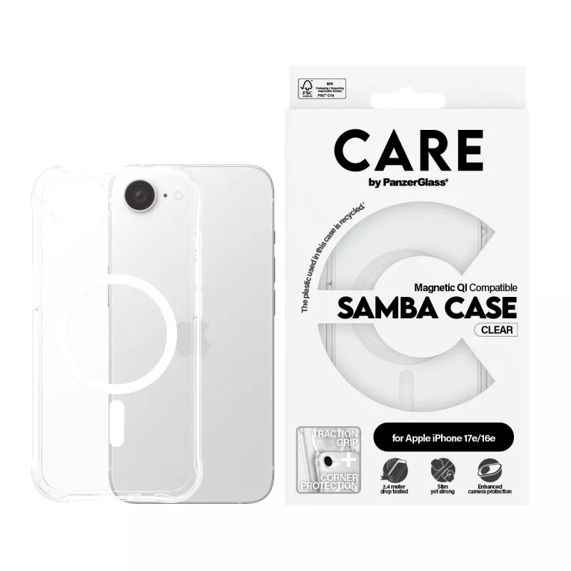 PanzerGlass CARE™ by ® Samba Case läbipaistev valge Qi-ühilduv iPhone 17e | 16e