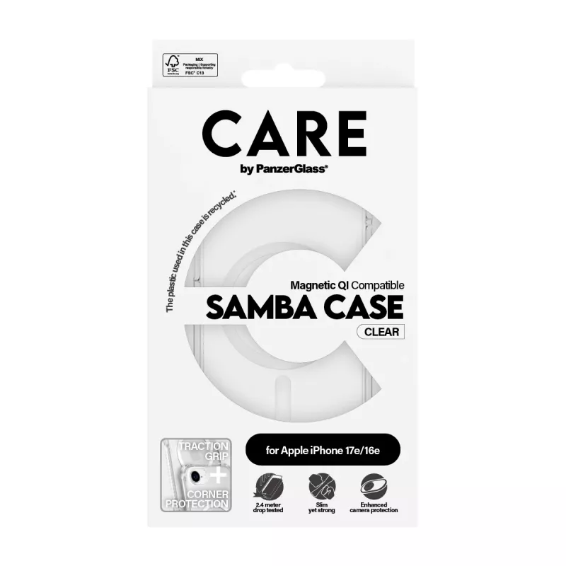 PanzerGlass CARE™ by ® Samba Case läbipaistev valge Qi-ühilduv iPhone 17e | 16e