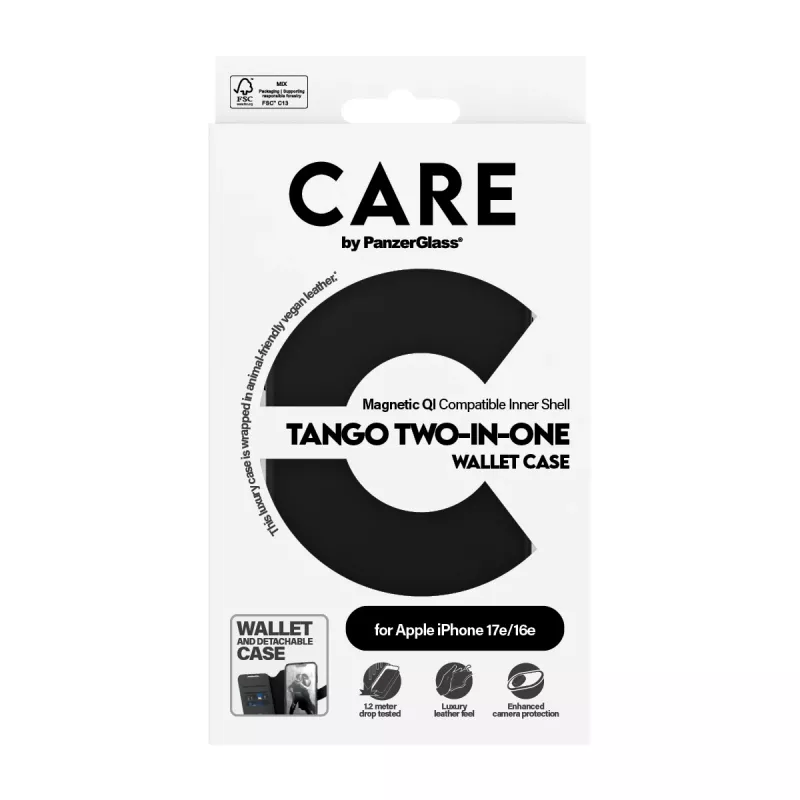 PanzerGlass CARE™ by ® Tango 2-in-1 rahakotiga ümbris koos Qi-ga iPhone 17e | 16e