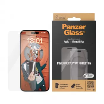 PanzerGlass ® ekraanikaitse iPhone 15 Plus | Classic Fit, Apple, Apple - iPhone 15 Plus, Kuiv paigaldus, Kriimustuskindel, Löögikindel, Läbipaistev, 1 tk