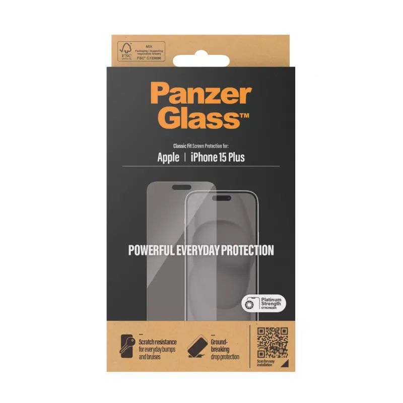 PanzerGlass ® ekraanikaitse iPhone 15 Plus | Classic Fit, Apple, Apple - iPhone 15 Plus, Kuiv paigaldus, Kriimustuskindel, Löögikindel, Läbipaistev, 1 tk