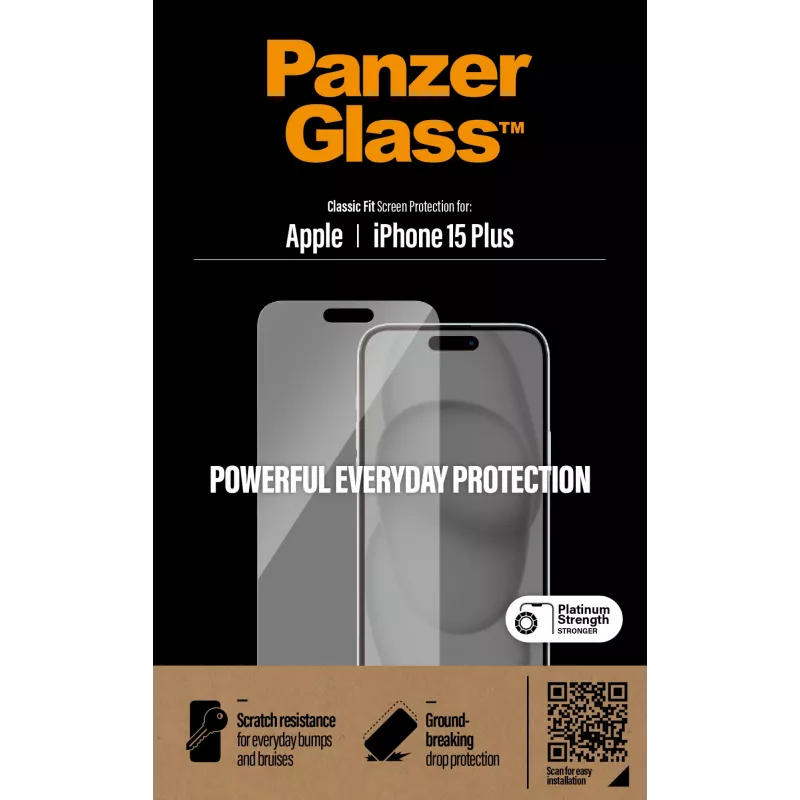 PanzerGlass ® ekraanikaitse iPhone 15 Plus | Classic Fit, Apple, Apple - iPhone 15 Plus, Kuiv paigaldus, Kriimustuskindel, Löögikindel, Läbipaistev, 1 tk