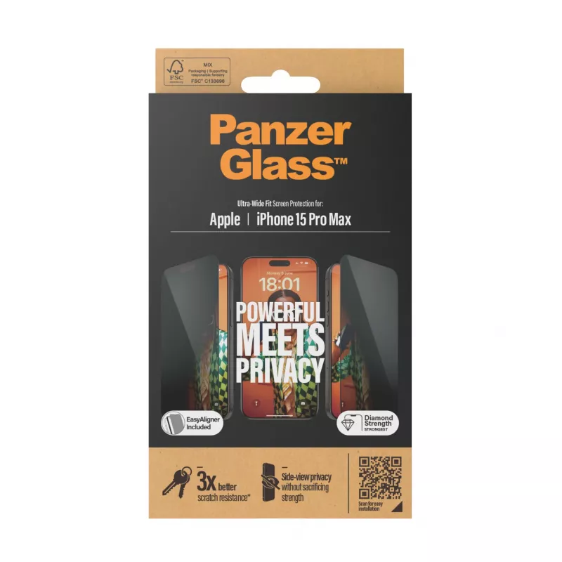 PanzerGlass ® privaatsusekraanikaitsja iPhone 15 Pro Max | Ultra-Wide Fit koos EasyAligneriga