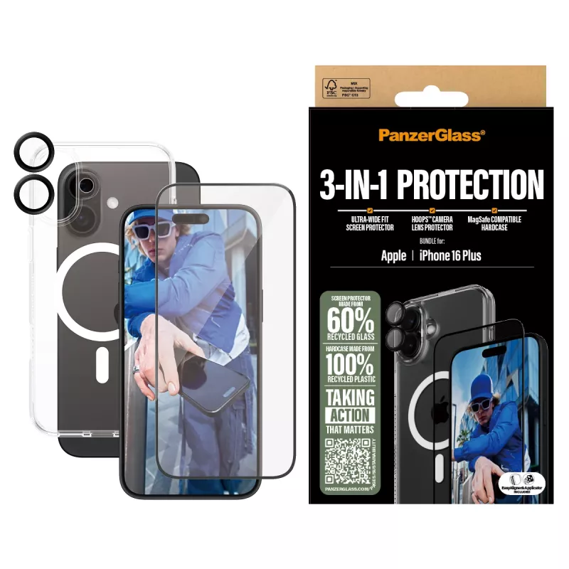 PanzerGlass ® 3-in-1 kaitsekomplekt iPhone 16 Plus