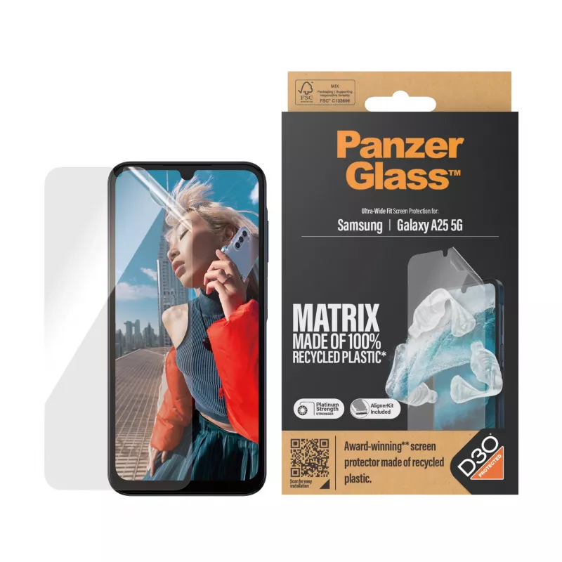 PanzerGlass® ECO MATRIX ekraanikaitse D3O®-ga Samsung Galaxy A25 5G | Ülilai sobivus koos paigalduskomplektiga