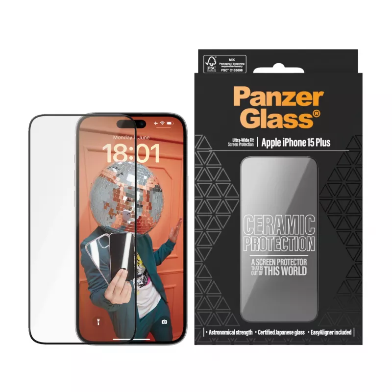 PanzerGlass® keraamiline kaitse iPhone 15 Plus jaoks | ülilai sobivus EasyAligner’iga