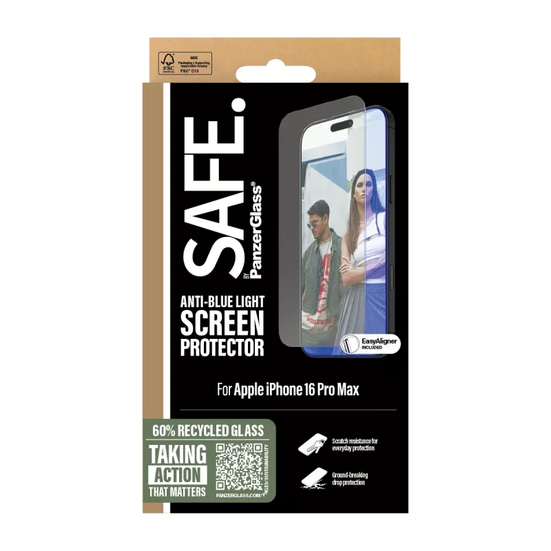 PanzerGlass SAFE. by ® Sinise valguse vastane ekraanikaitse iPhone 16 Pro Max | Ülilai sobivus