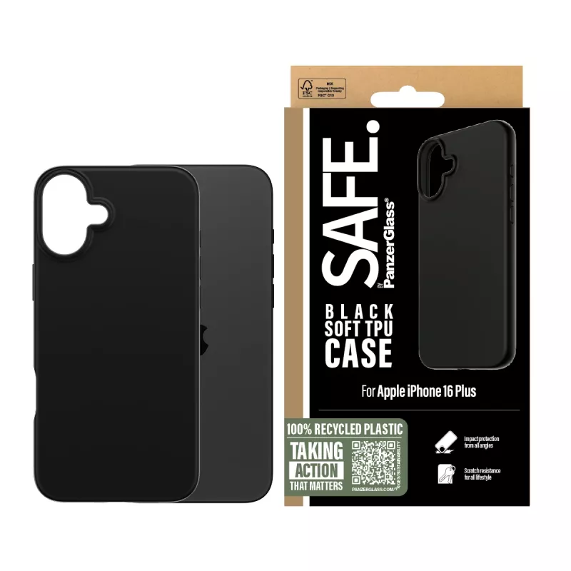 PanzerGlass SAFE. by ® TPU ümbris Must iPhone 16 Plus