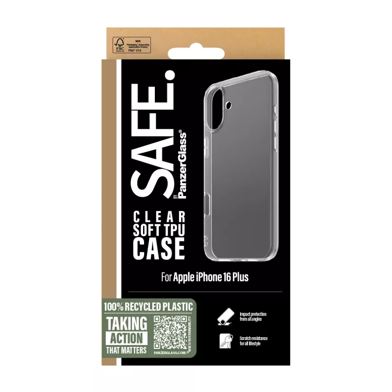 PanzerGlass SAFE. by ® TPU-ümbrise läbipaistev iPhone 16 Plus, Kaanetüüpi, Apple, Apple - iPhone 16 Plus, Läbipaistev