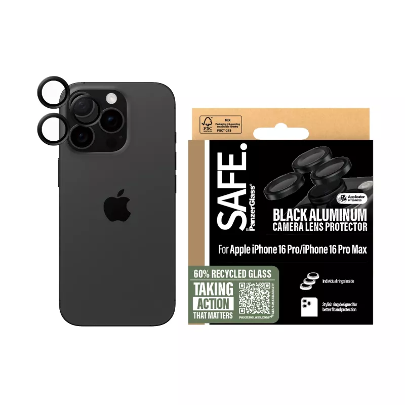 PanzerGlass SAFE. by ® kaamera objektiivi kaitse, must, iPhone iPhone 16 Pro | 16 Pro Max