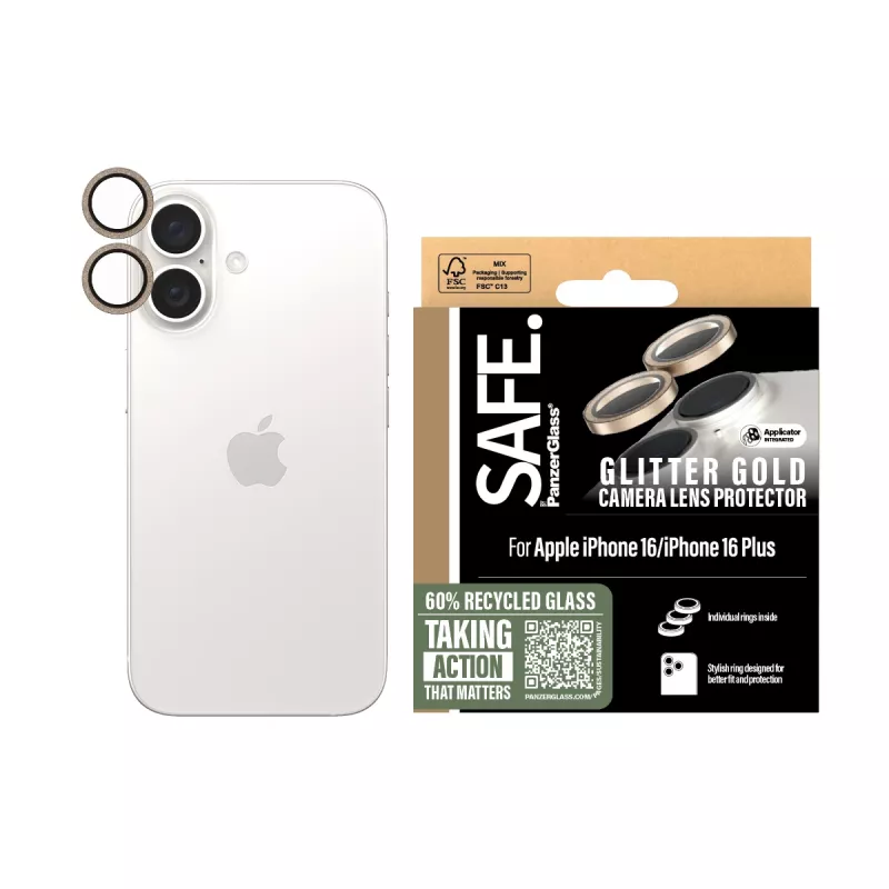 PanzerGlass SAFE. by ® kaameraobjektiivi kaitseklaas Glitter Gold iPhone 16 | 16 Plus