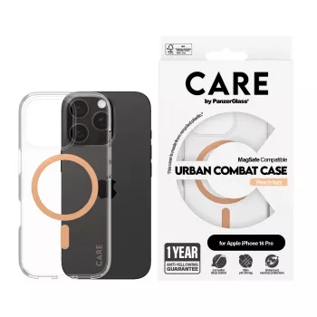 PanzerGlass CARE™ by ® Urban Combat Case Transparent w. Peachy MagSafe iPhone 16 Pro