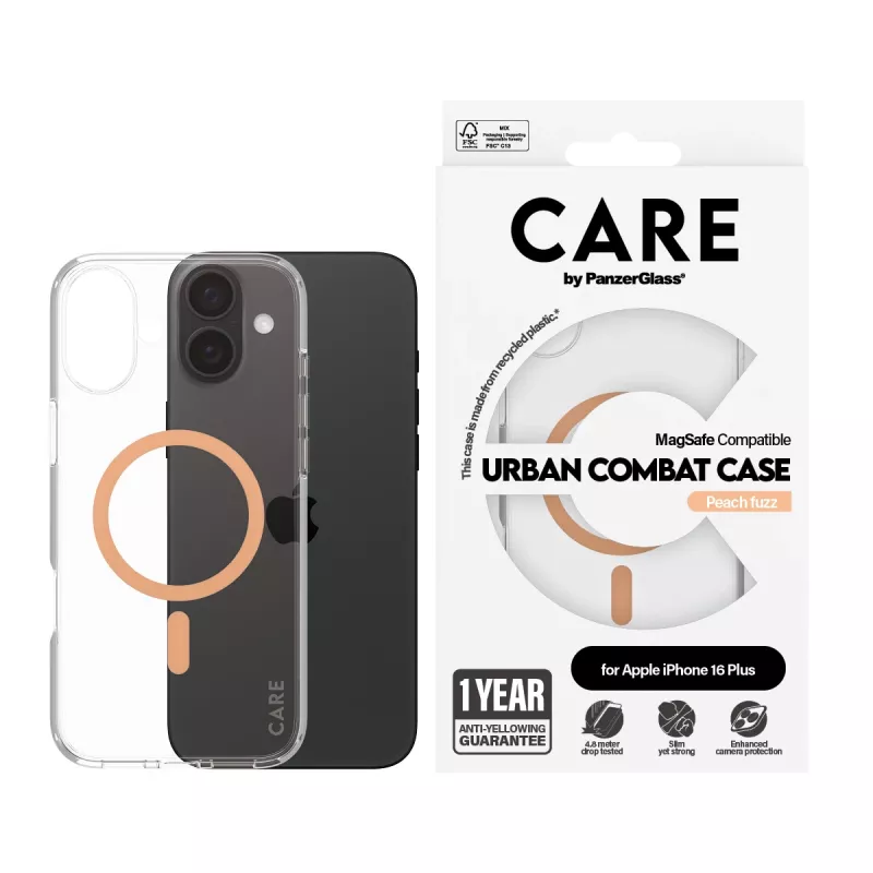 PanzerGlass CARE™ by ® Urban Combat ümbris läbipaistev, Peachy MagSafe'iga iPhone 16 Plus