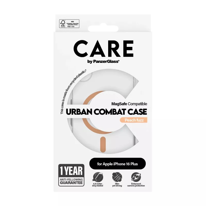 PanzerGlass CARE™ by ® Urban Combat ümbris läbipaistev, Peachy MagSafe'iga iPhone 16 Plus