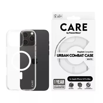PanzerGlass CARE™ by ® Urban Combat Case läbipaistev valge MagSafe'iga iPhone 16 Pro Max