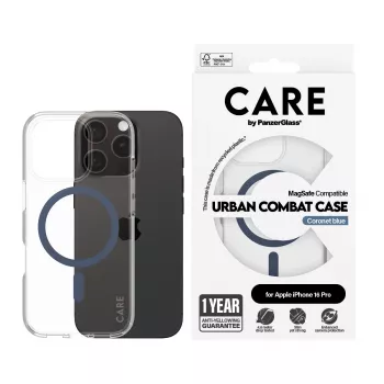 PanzerGlass CARE by Flagship ümbris Transparent Urban Combat Blue MagSafe iPhone 16 Pro