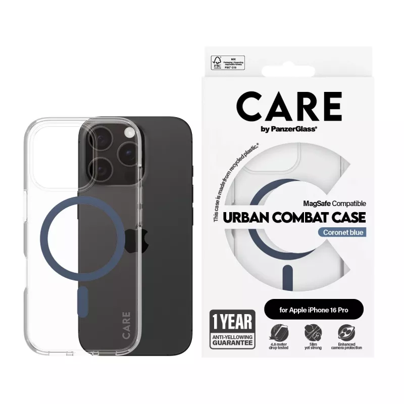 PanzerGlass CARE by Flagship ümbris Transparent Urban Combat Blue MagSafe iPhone 16 Pro