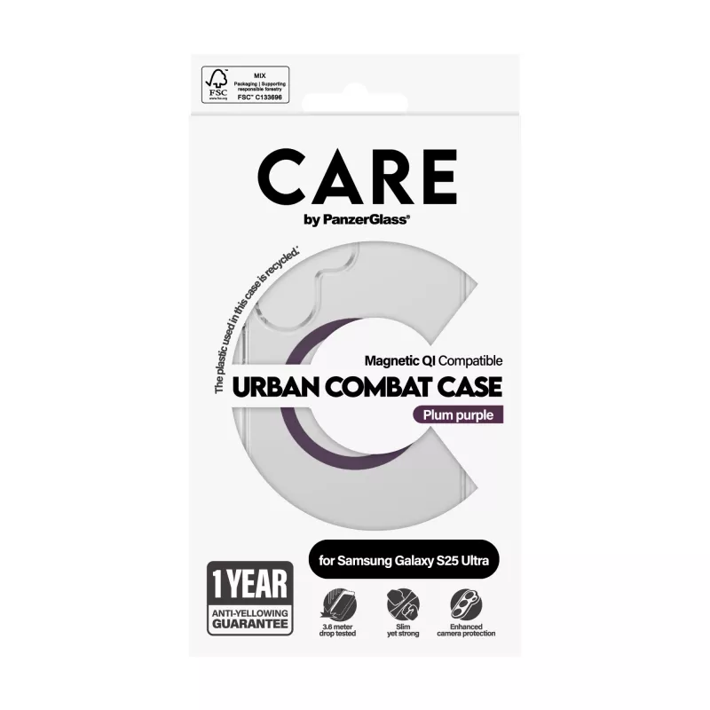 PanzerGlass CARE™ by ® Urban Combat Case läbipaistev ploomililla Qi-ühilduv Samsung Galaxy S25 Ultra